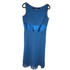 Evan Picone Teal Sleeveless Crepe Dress Wide Pleated Silk Waistband Lined Sz 10